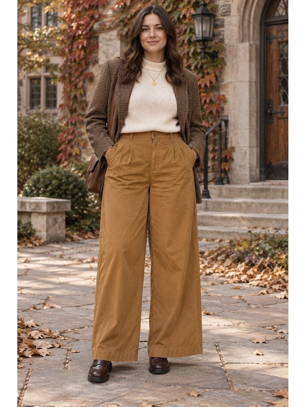 A New Day Wide Leg Pants Womens 14 Brown Rust Fall Flowy Office Colorful Pumpkin